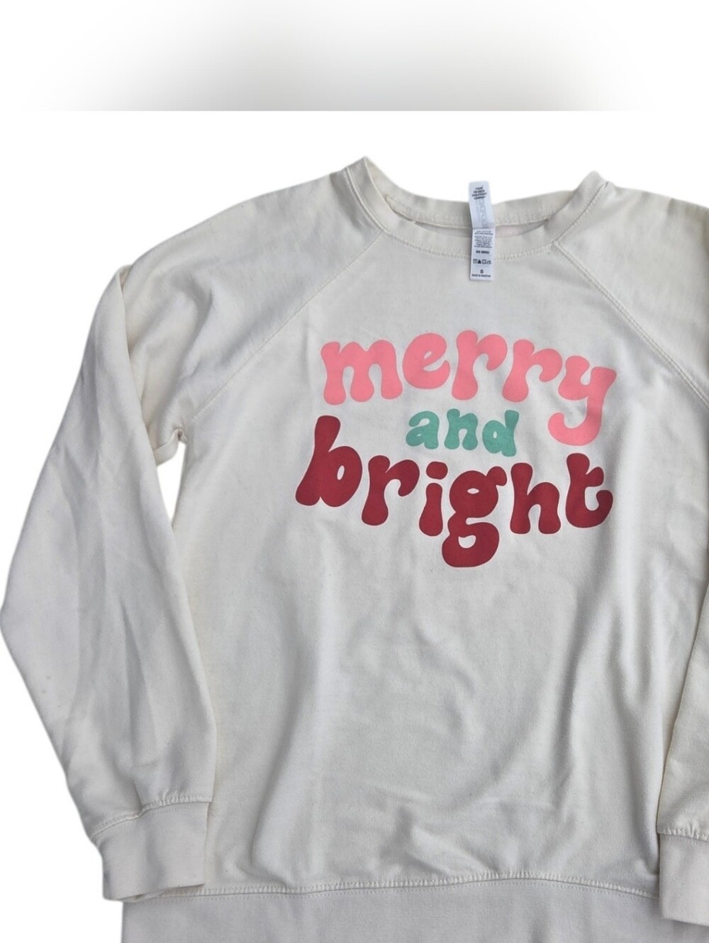 Merry and Bright Graphic Sweatshirt - Cream with Pink & Red